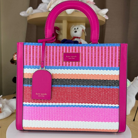 💥NWOT KATE SPADE - Manhattan Striped Woven Straw Small Tote - DE464 - Picture 3 of 17
